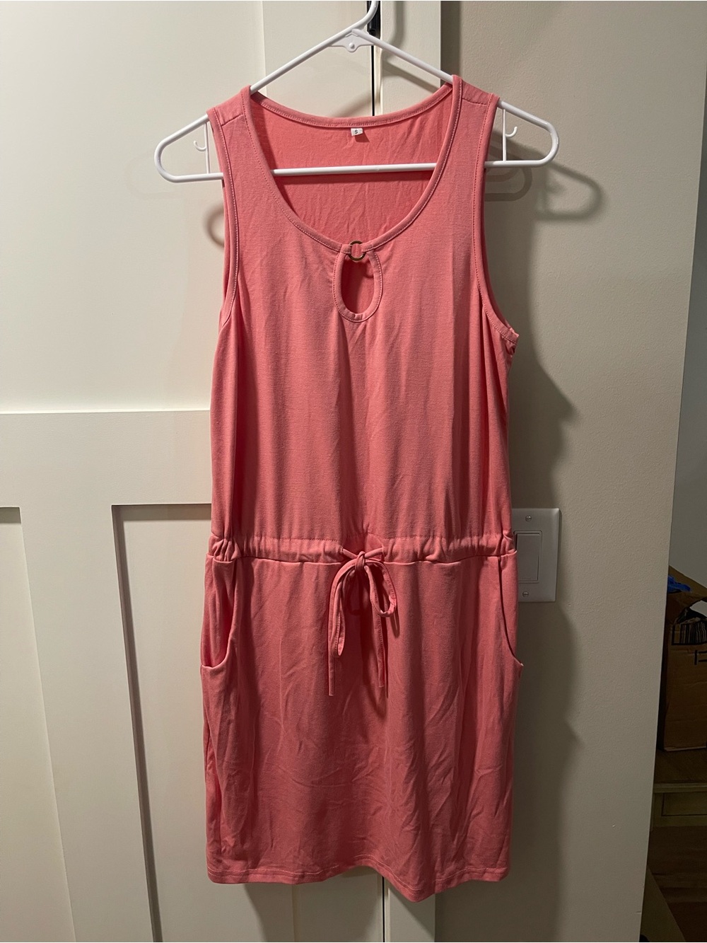 Sleeveless Coral Tie-Waist Dress